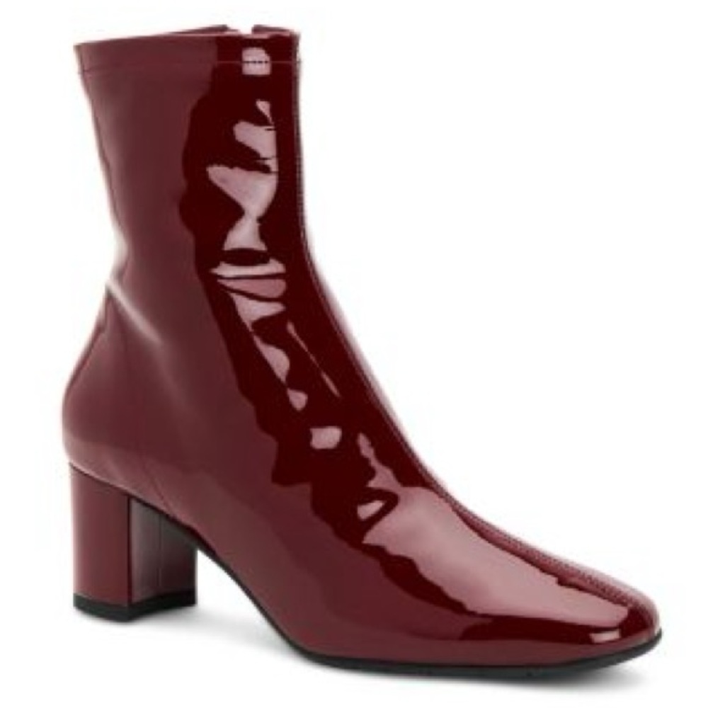 NIB Aquatalia Burgundy Red Patent Leather Block Heel Ankle Boots 7.5 8 SOLD OUT